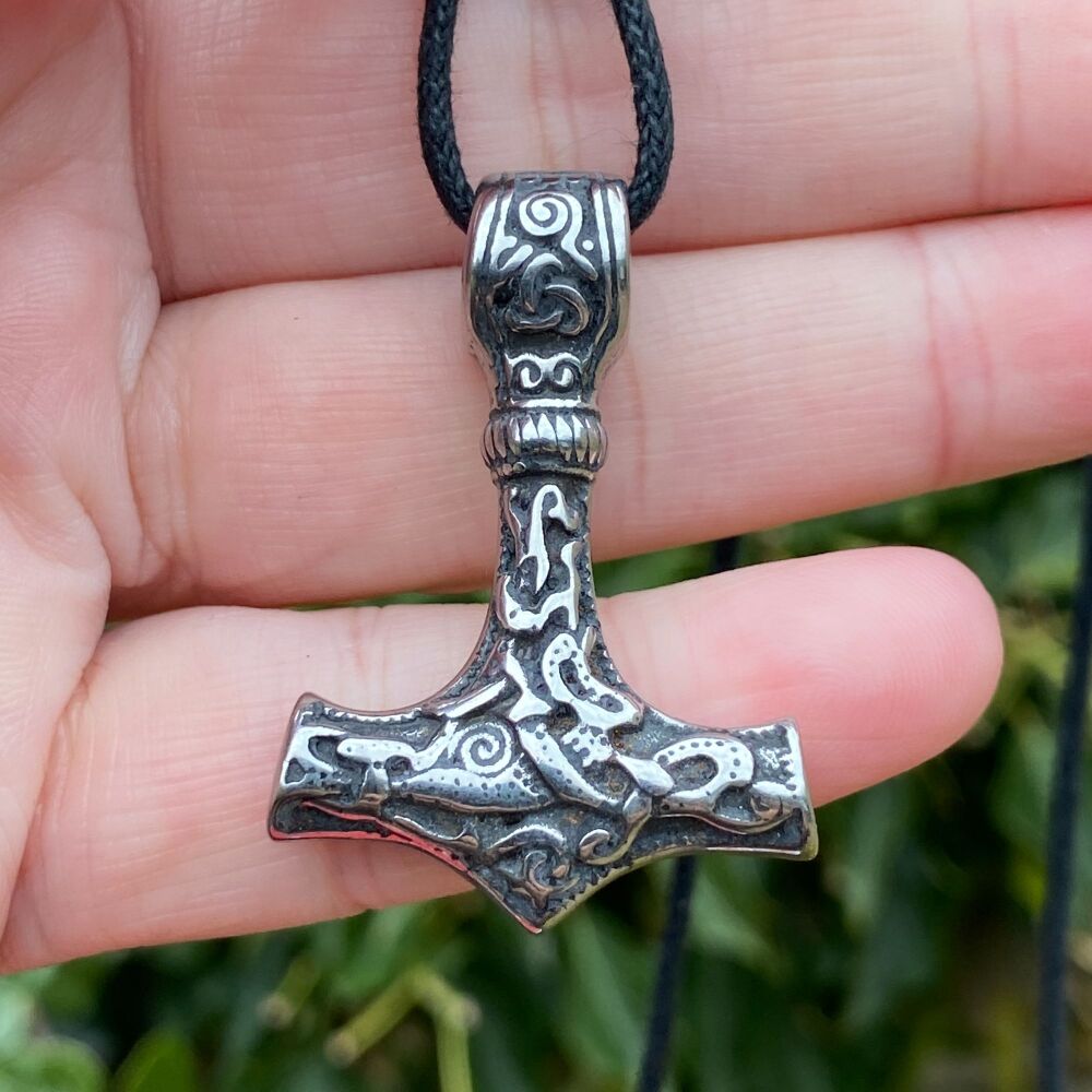 A Stunning Stainless Steel Thor's Hammer Pendant
