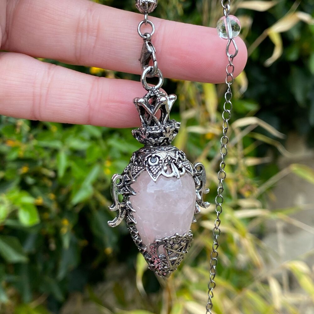 A Stunning Vase Pendulum in Rose Quartz