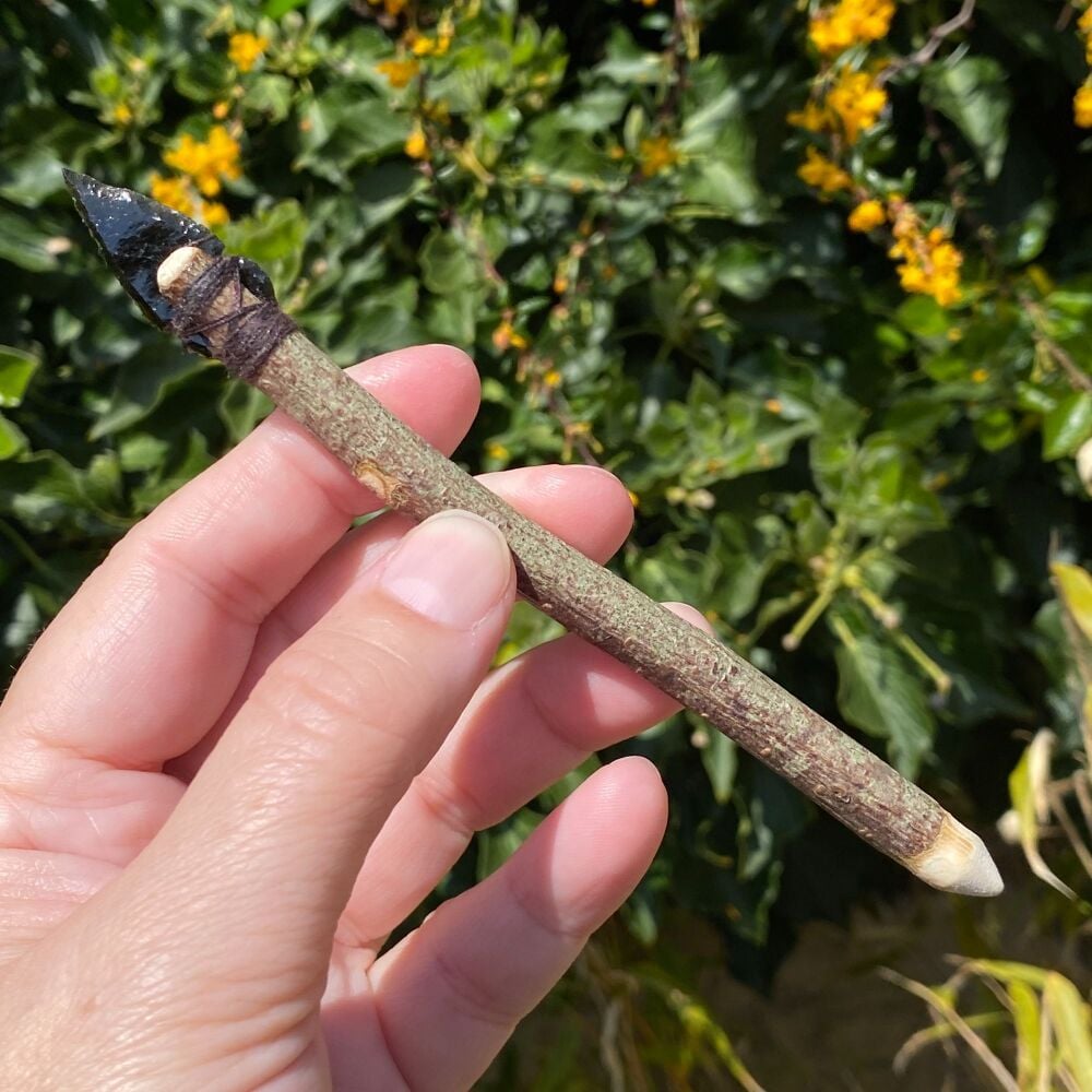 ** A Cute Hazel Athame or Wand with Black Obsidian Arrowhead