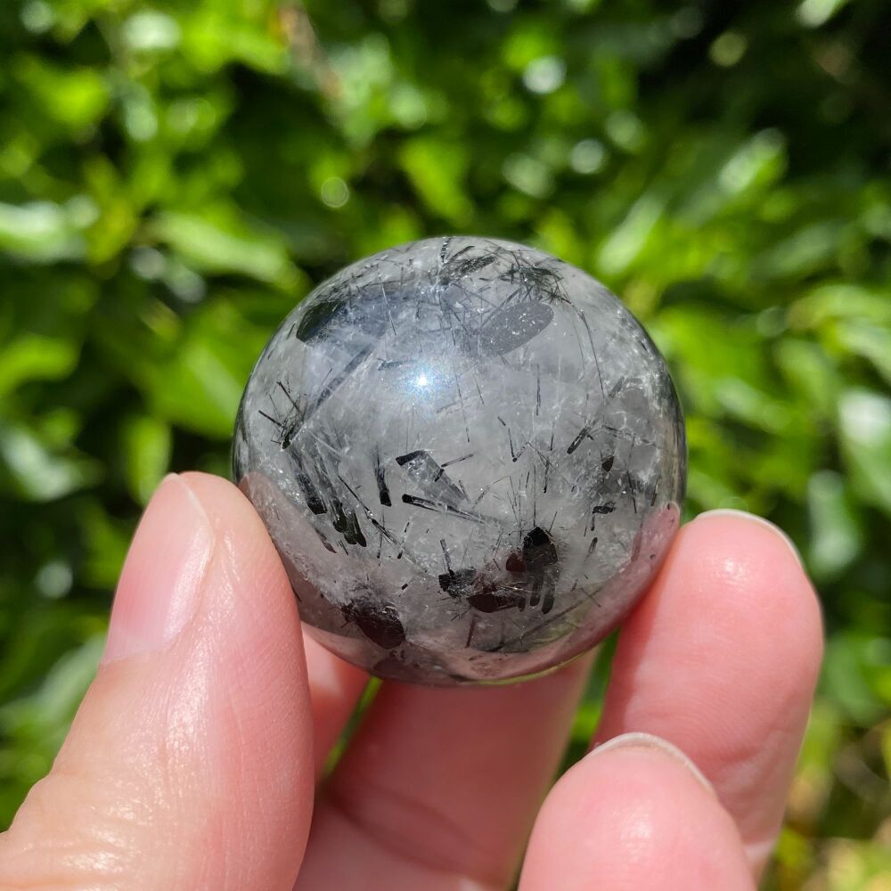 Black Tourmaline in Quartz Sphere with its own stand ~ # B