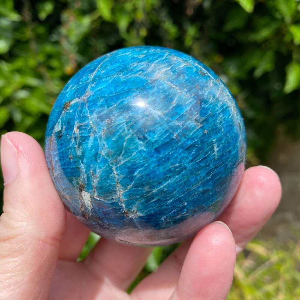 Blue Apatite Sphere with its own stand