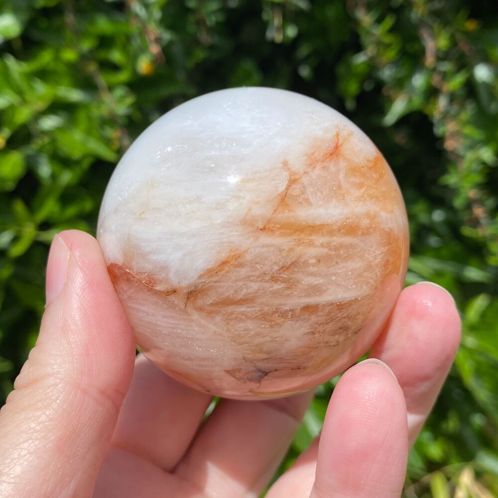 Red Hematoid and White Quartz Sphere with its own stand
