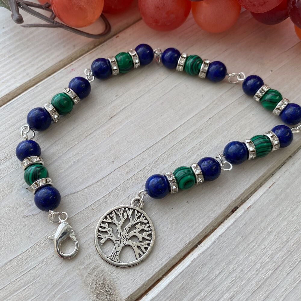 Pendulum Chain with Blue Aventurine and Malachite 8mm Beads and Tree of Life Charm