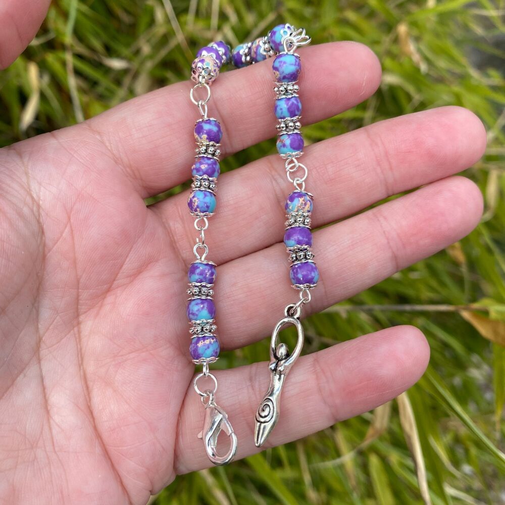 ** Pendulum Chain with 6mm Imperial Jasper Beads with Goddess Charm