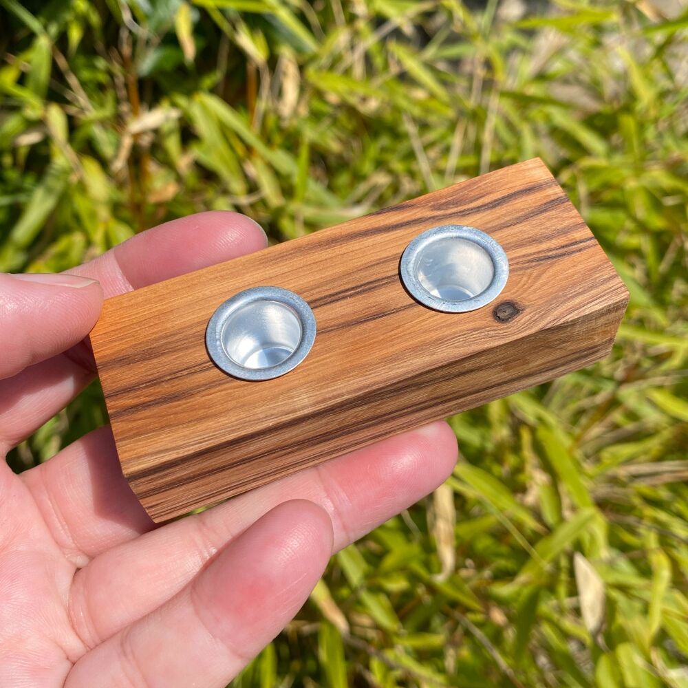 A Handcrafted Yew Wood Double Candle Holder