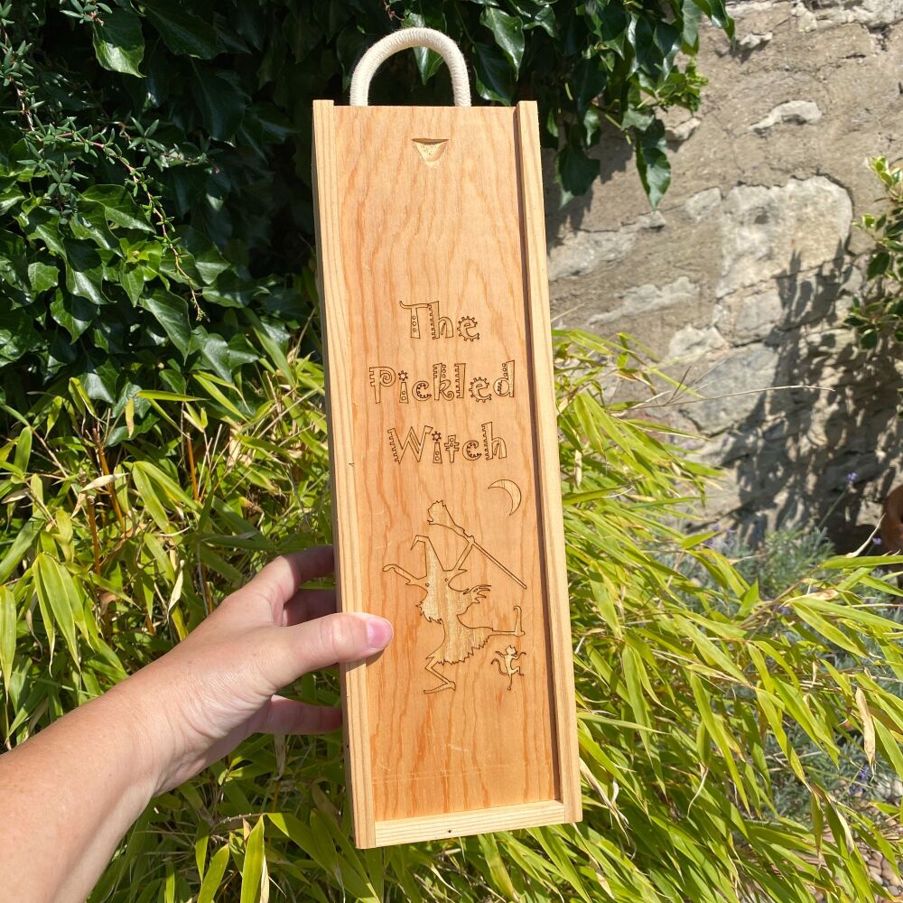 A "The Pickled Witch" Wooden Wine Box
