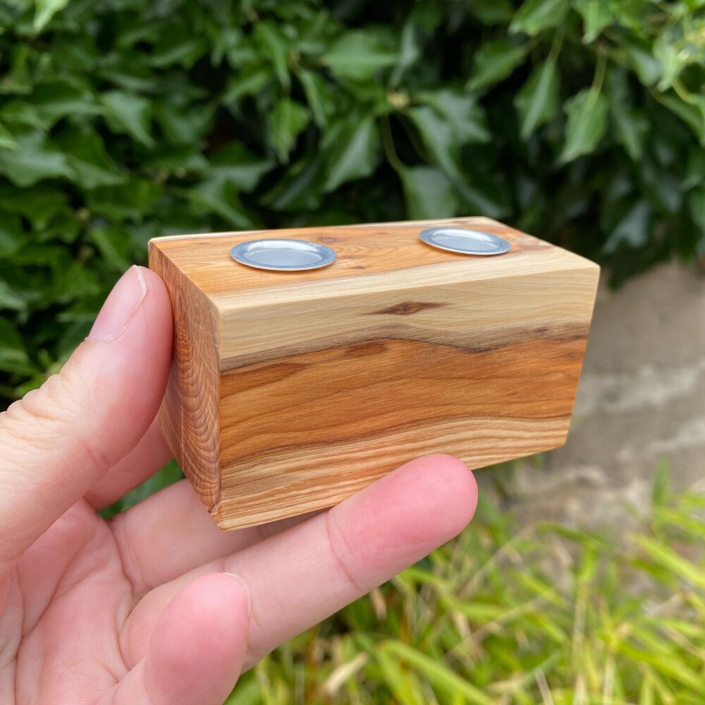 Yew Wood Double Spell Candle Holder