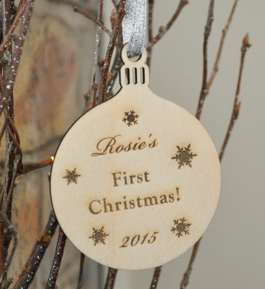 Personalised Wooden Baby's First Christmas Bauble