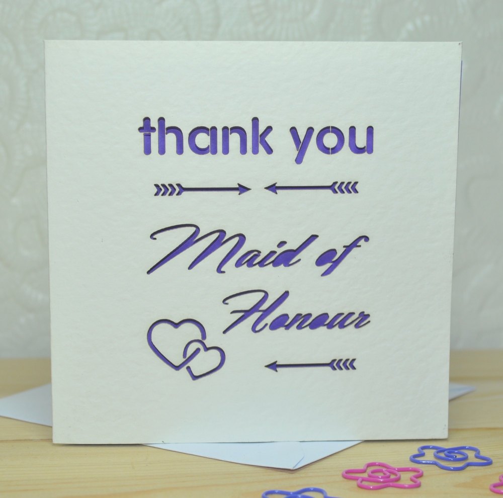 Laser Cut Maid Of Honour Thank You Card