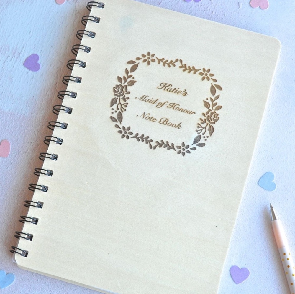 Personalised Wooden Maid of Honour Notebook