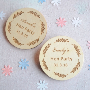 Personalised Hen Party Wooden Badges