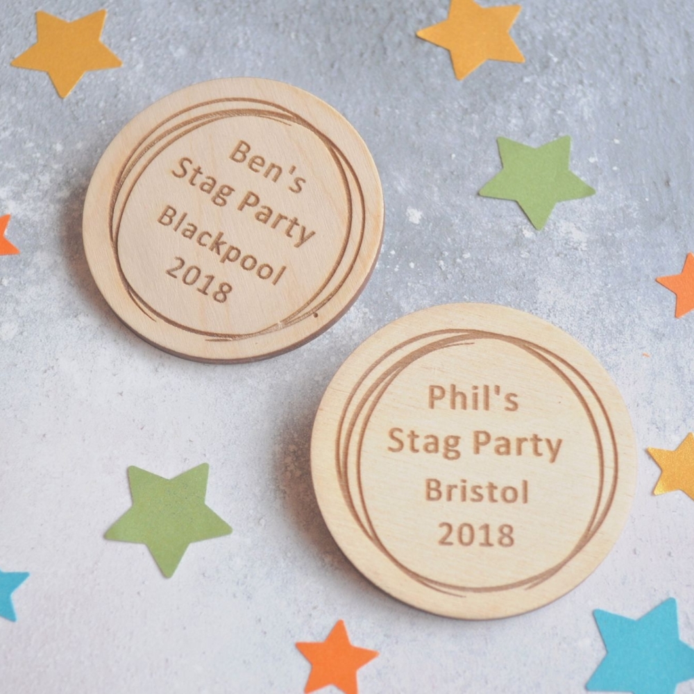 Personalised Stag Do Wooden Scribble Badge