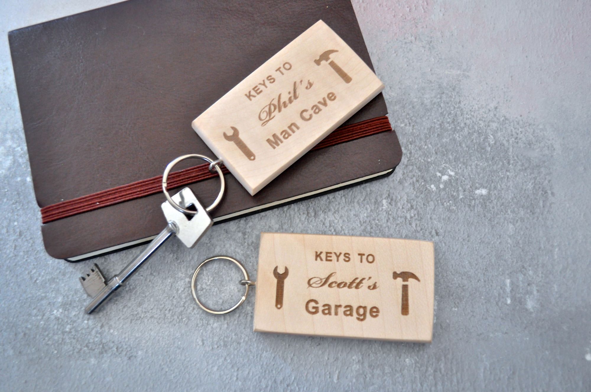 Personalised Wooden Man Cave Keyring Gift