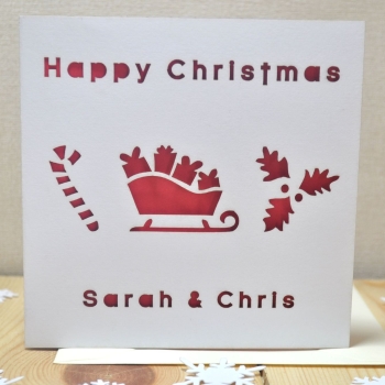 Personalised Laser Cut Christmas Sledge Card