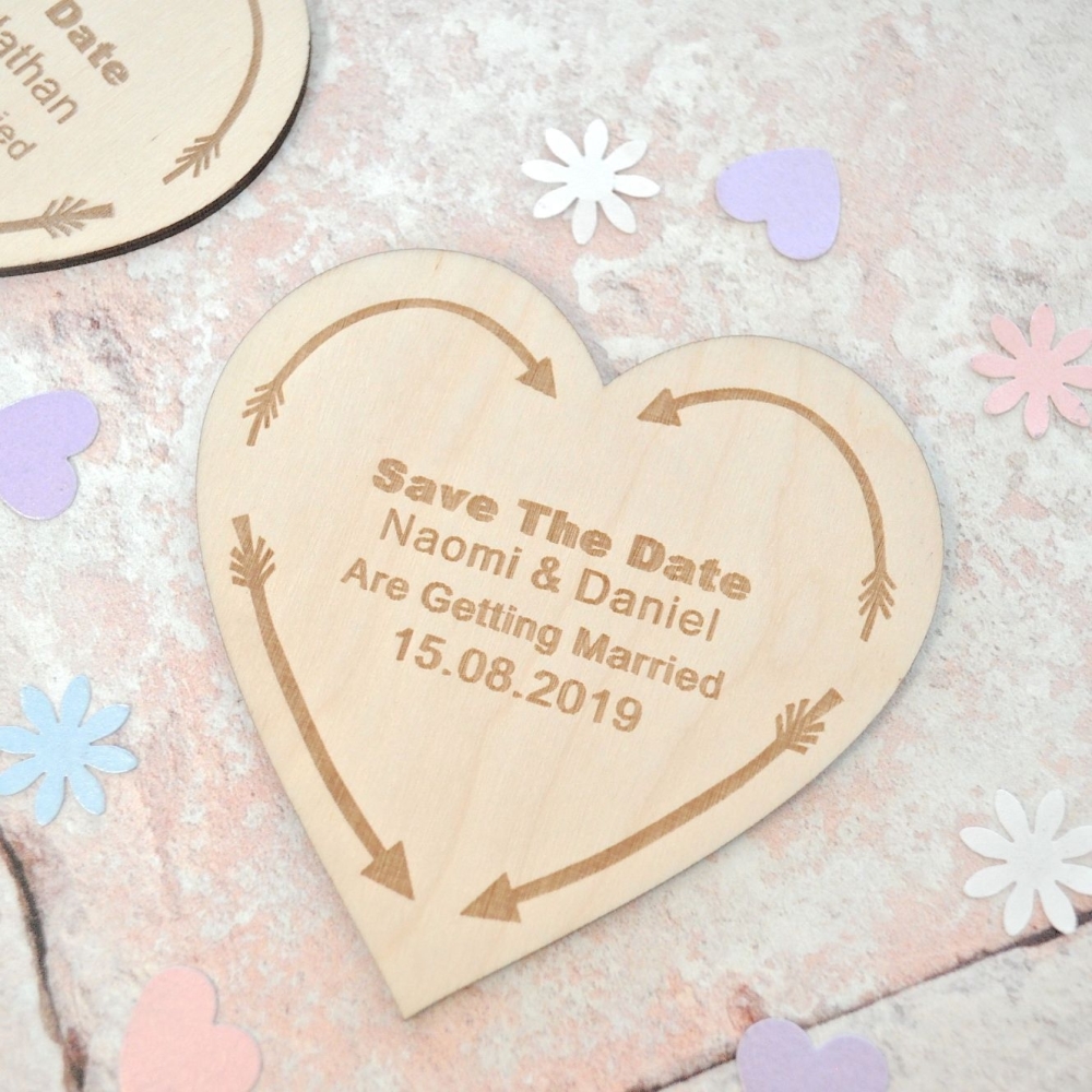 Personalised Save The Date Heart Arrow Magnet
