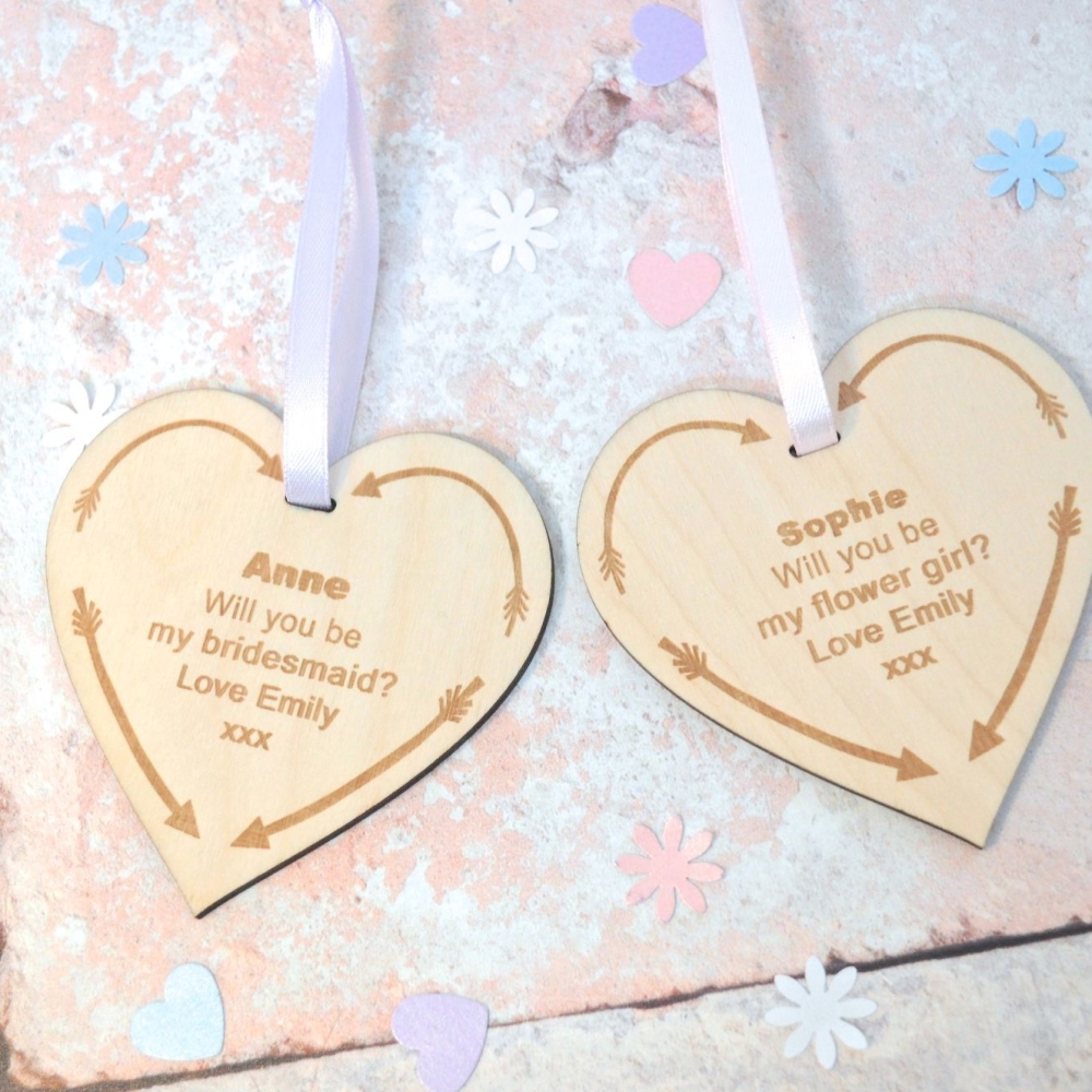 Will You Be My Bridesmaid? Arrow Wooden Heart