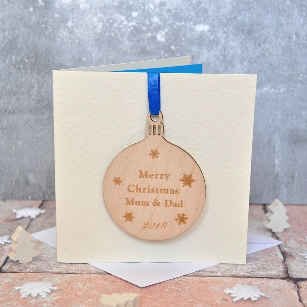  Personalised Wooden Bauble Christmas Card