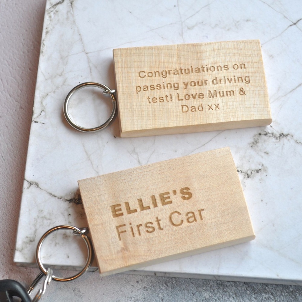 Personalised Wooden First Car Keyring