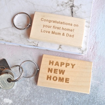 Personalised Wooden New Home Keyring