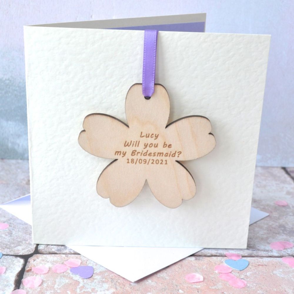 Personalised Bridesmaid Wooden Decoration Card