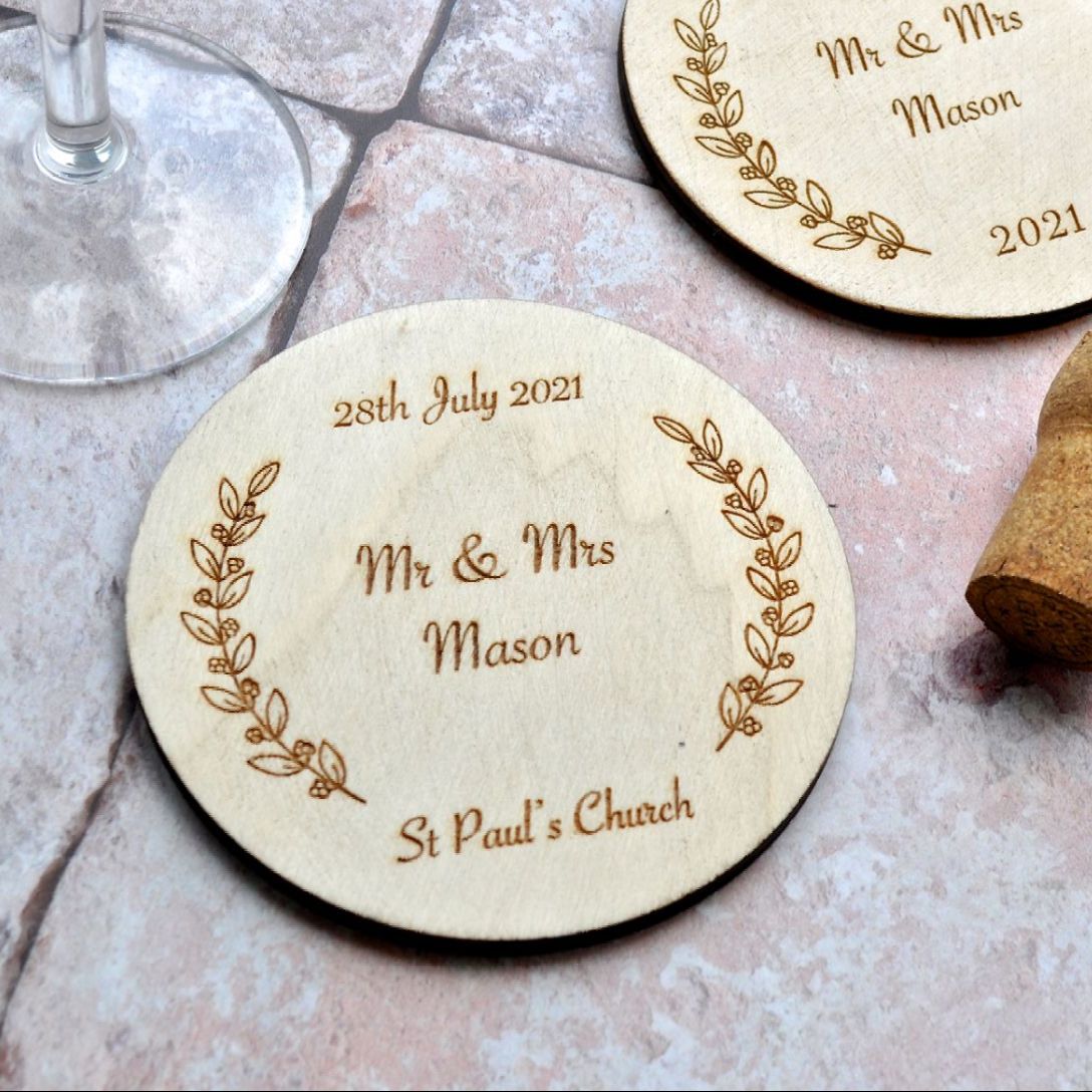 Personalised Wooden Wedding Coaster