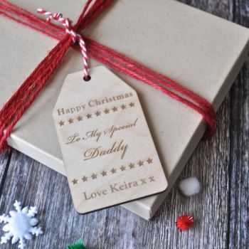 Personalised 'Happy Christmas' Wooden Gift Tag