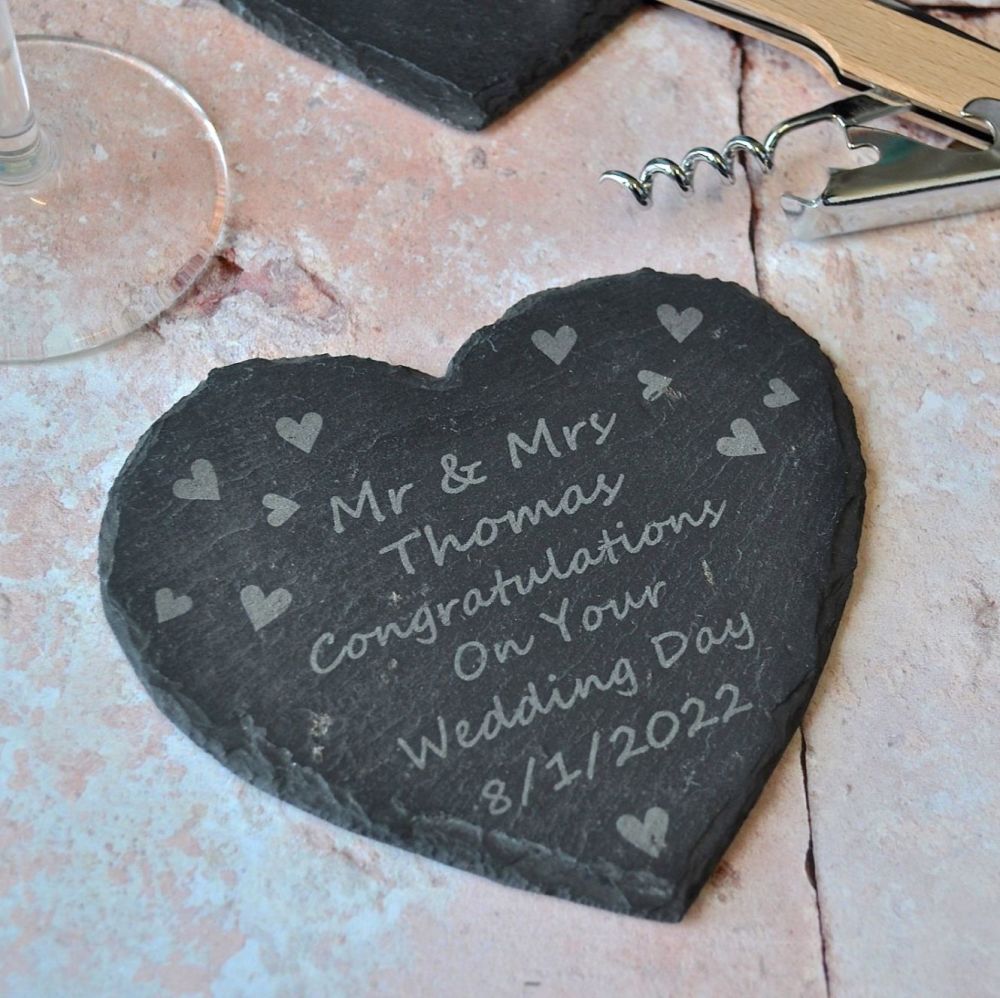 Personalised Heart Slate Wedding Coaster