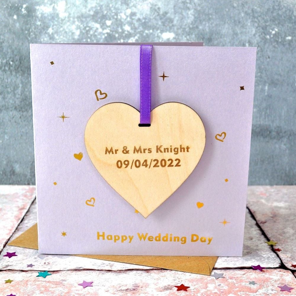 Personalised Wedding Foiled Decoration Heart Card