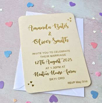 Gold Foiled Heart Wedding Invitations.
