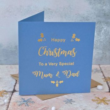 Personalised Gold Foiled Holly Christmas Card