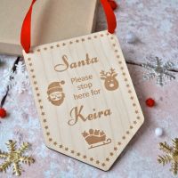 Christmas Santa Please Stop Here Wooden Flag Sign