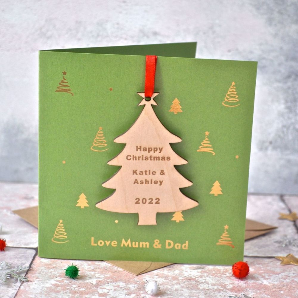 Personalised Gold Foiled 'Tree Decoration' Christmas Card