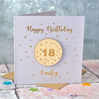 Personalised Birthday Badge Gold Foiled Card