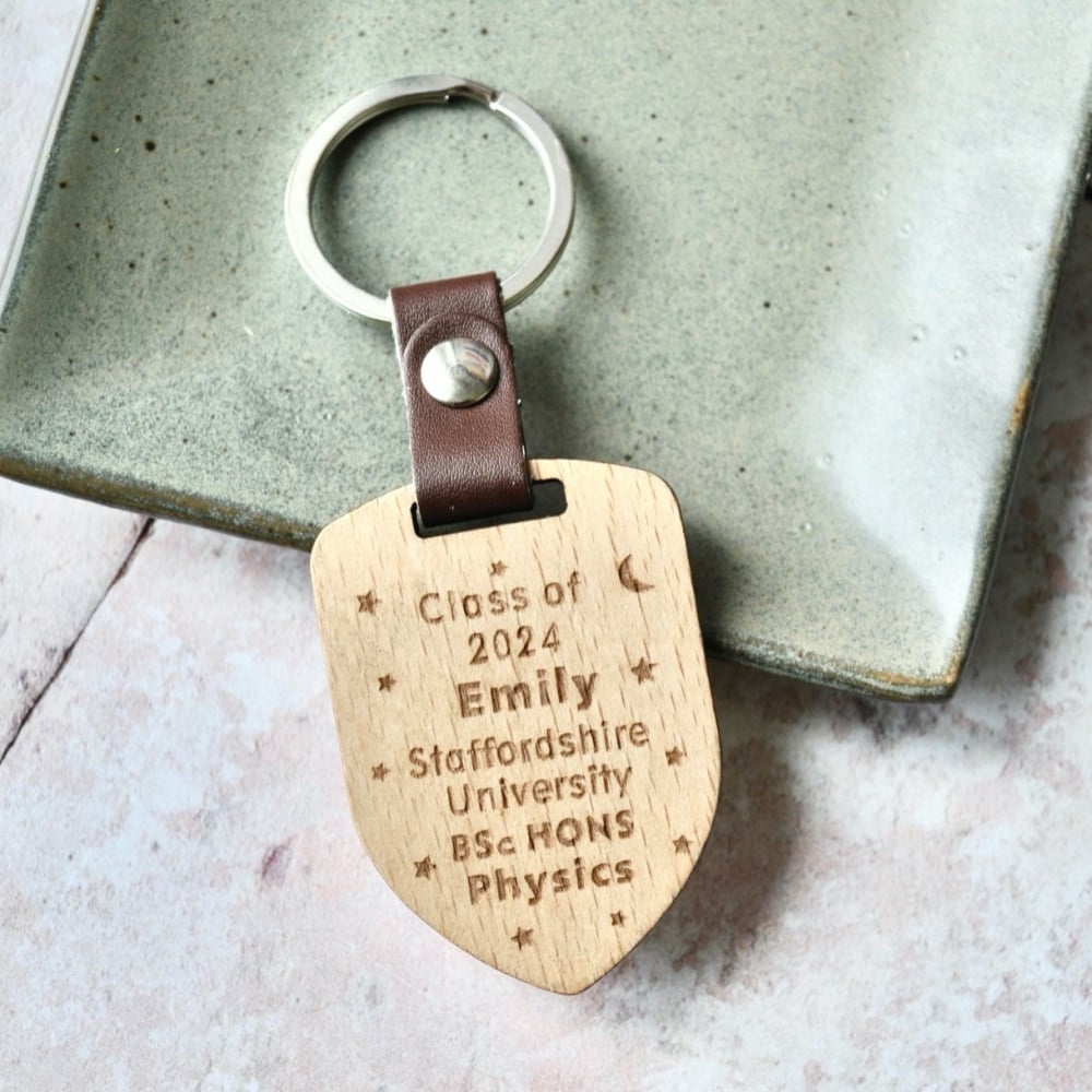 Personalised Wooden Graduation Keyring