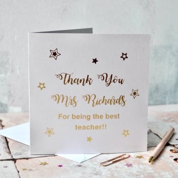 Personalised Thank You Teacher Gold Foiled Card