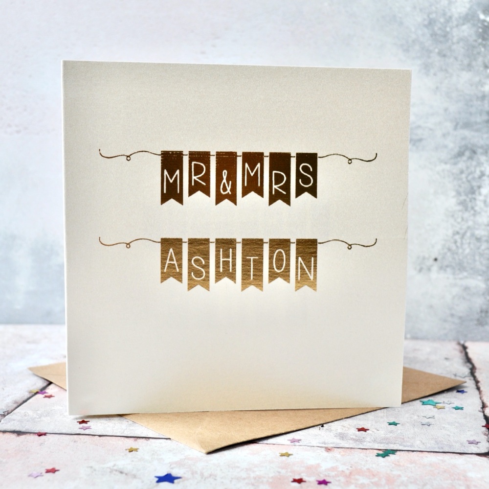 Personalised  Bunting Gold Foiled Wedding Card
