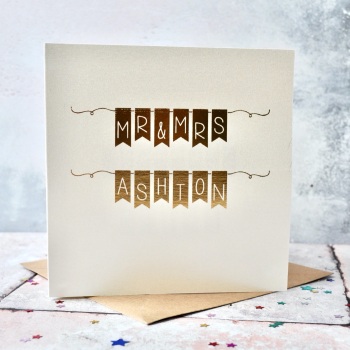 Personalised  Bunting Gold Foiled Wedding Card