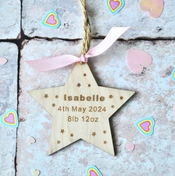 Personalised Baby Wooden  Star Decoration