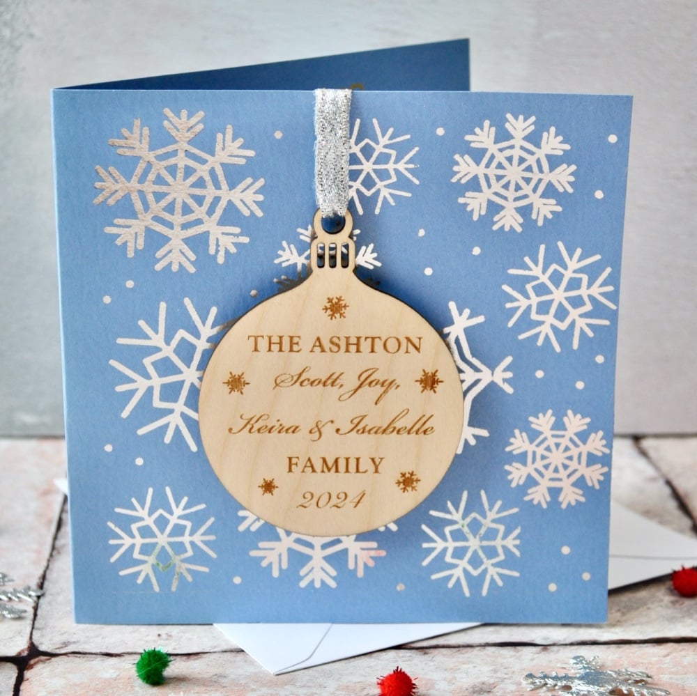 Personalised Gold Foil Snow Flake Decoration Christmas Card