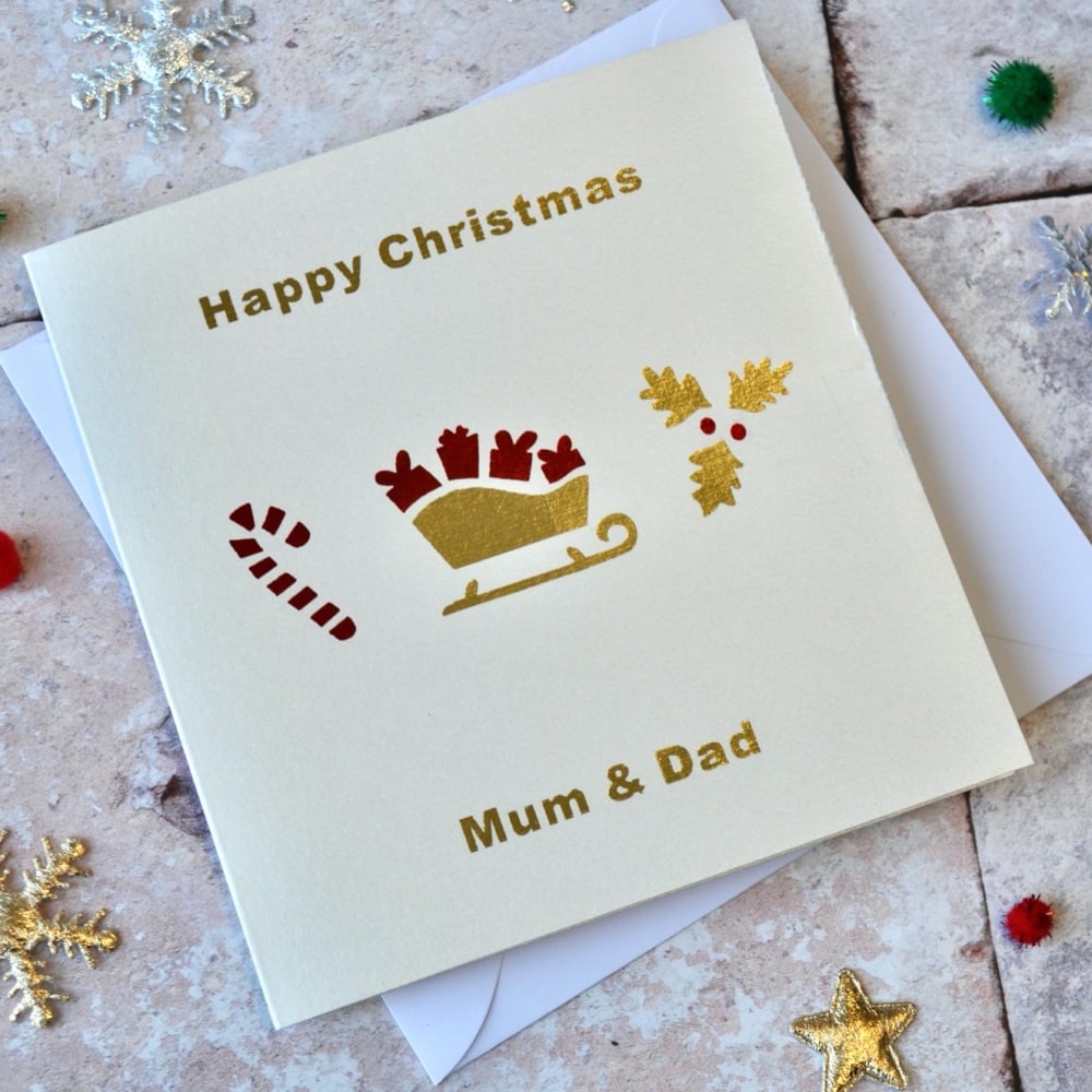 Personalised Gold Foil Sledge Christmas Card