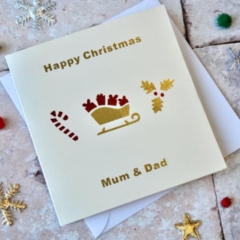 Personalised Gold Foil Sledge Christmas Card