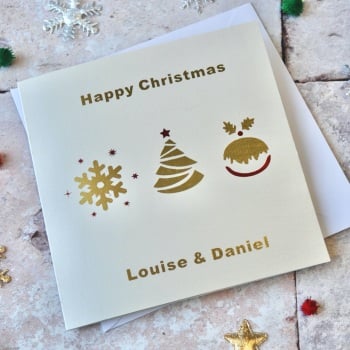 Personalised Gold Foil  Christmas Tree Card