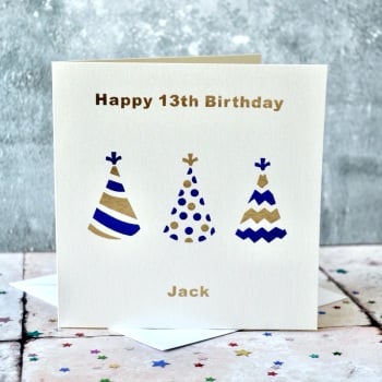 Personalised Birthday Party Hat Gold Foil Card