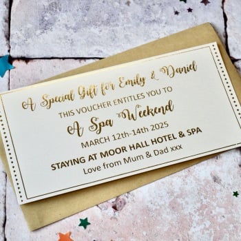 Personalised Gold Foil 'Spa Weekend'  Gift Voucher