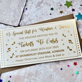 Personalised Gold Foil Concert Gift Voucher