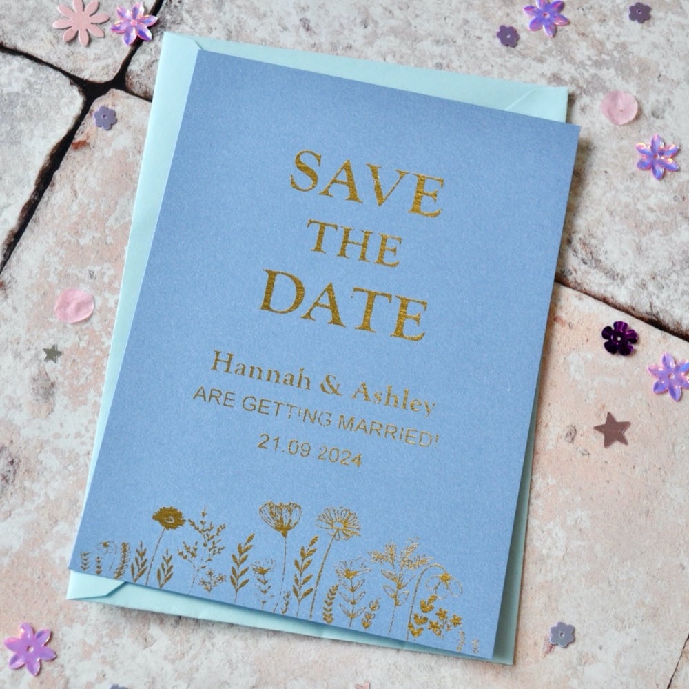 Gold Foil Floral Save The Date