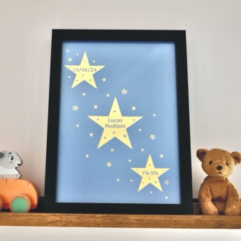 Personalised Star New Baby Gold Foil Print