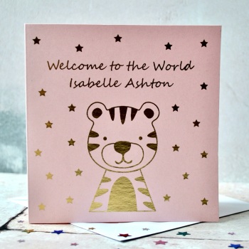 New Baby Tiger Gold Foil Personalised Card