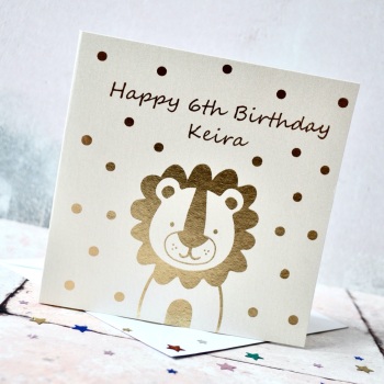 Birthday Lion Gold Foil Personalised Card