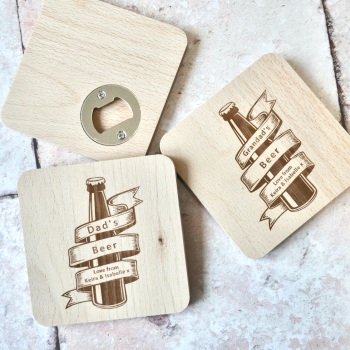 Personalised Wooden Beer Bottle Opener and Coaster